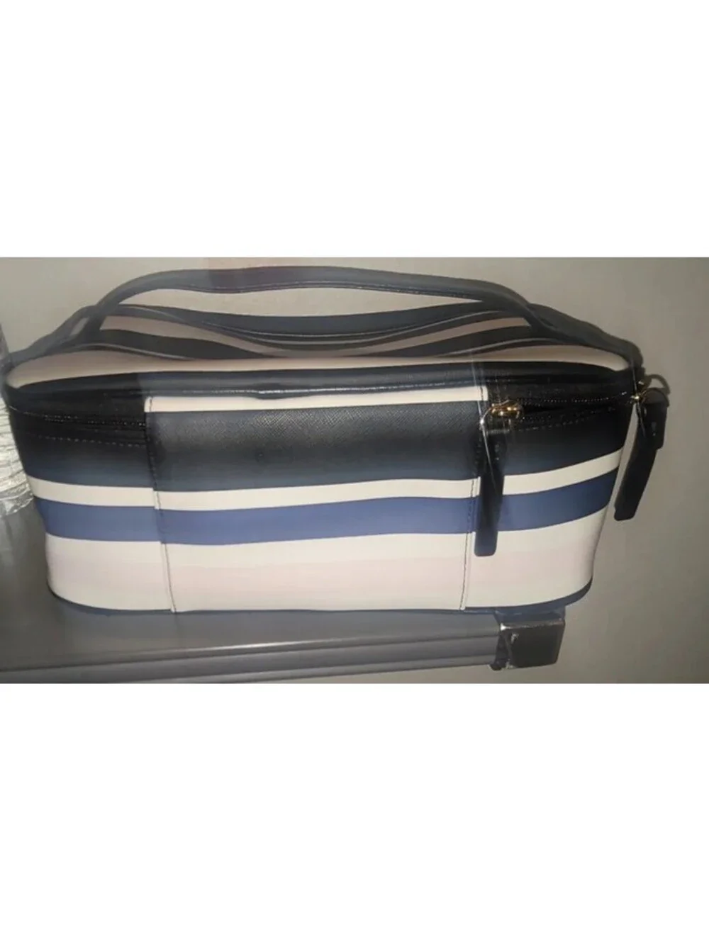 KATE SPADE NEW YORK STRIPED COSMETIC TRAIN CASE MAKEUP TOILETRY TRAVEL BAG